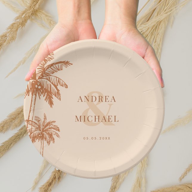 Terracotta Palm Trees & Ampersand Beach Wedding Paper Plate (Creator Uploaded)