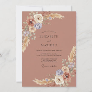 Terracotta Pampas Boho Eucalyptus Wedding Invitation