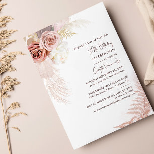 Terracotta Pampas Grass 80th Birthday Party Invitation