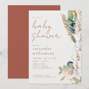 Terracotta Pampas Grass Boho Floral Baby Shower Invitation
