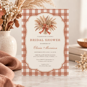 Terracotta Pampas Grass Boho Gingham Bridal Shower Invitation