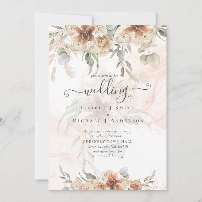 Terracotta Pampas Grass BOHO Wedding Invitation (Front)