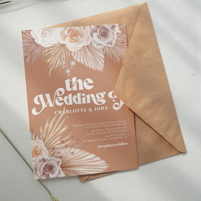 Terracotta Pampas Grass Boho Wedding Invitation (Creator Uploaded)