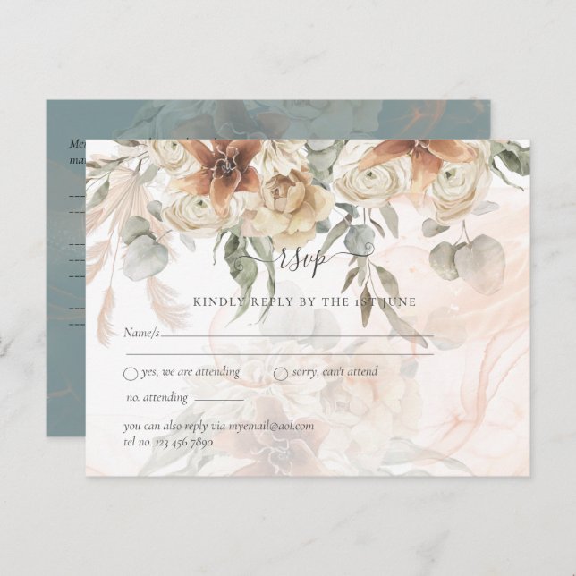 Terracotta Pampas Grass BOHO Wedding Postcard (Front/Back)