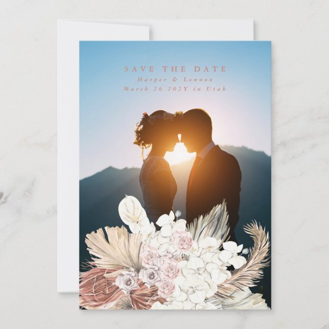 Terracotta Pampas Grass Desert Tropical Coral Save The Date (Front)