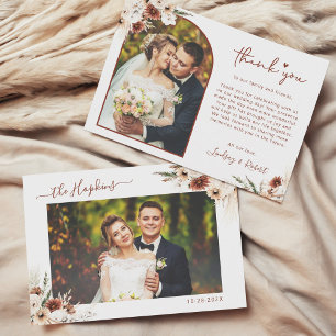 Terracotta Pampas Grass Floral Arch Wedding Photo Thank You Card