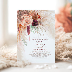 Terracotta Pampas Grass Floral Engagement Party Invitation