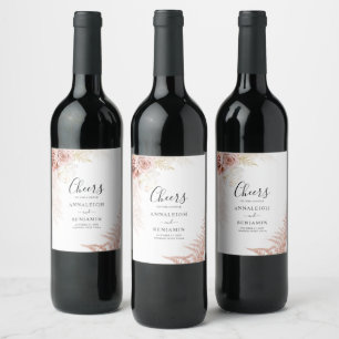 Terracotta Pampas Grass Floral Wedding Wine Label