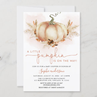 Terracotta Pampas Grass Little Pumpkin Baby Shower Invitation