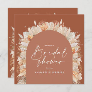 Terracotta pampas grass modern bridal shower chic invitation