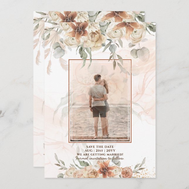 Terracotta Pampas Grass PHOTO Wedding Save Dates S Save The Date (Front/Back)
