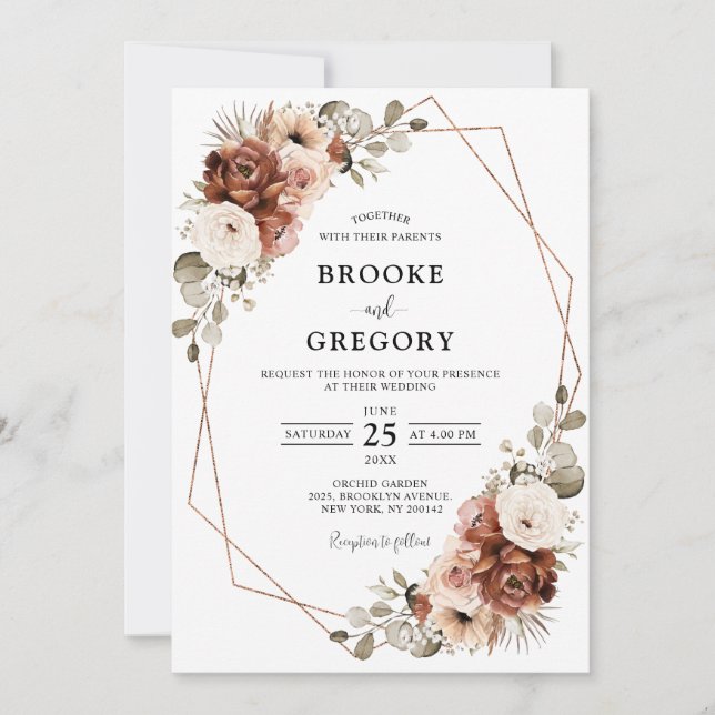 Terracotta Pampas Grass Rustic Geometric Wedding I Invitation (Front)
