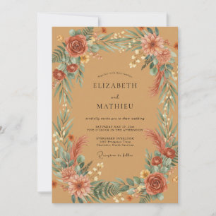 Terracotta Pampas Grass Sage Wedding Invitation