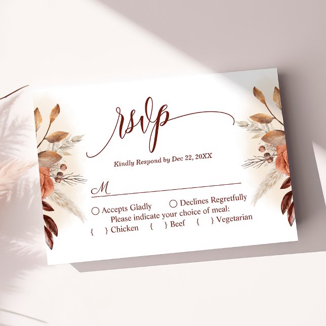 Terracotta Pampas Grass Script Floral Wedding RSVP (Creator Uploaded)