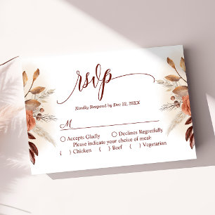 Terracotta Pampas Grass Script Floral Wedding RSVP Card