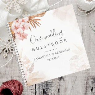 Terracotta Pampas Grass Script Wedding Guest Book