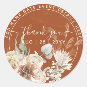 Terracotta Pampas Grass Thank You Favour Classic Round Sticker