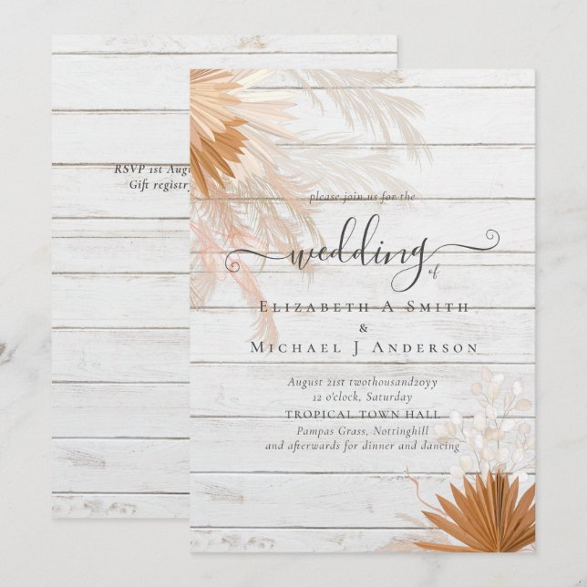 Terracotta Pampas Grass Tropical Wedding (Front/Back)
