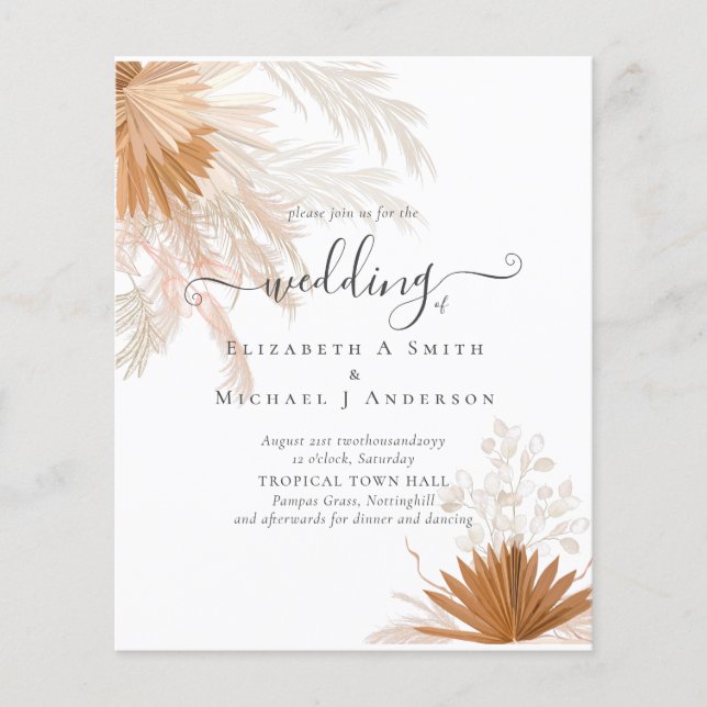 Terracotta Pampas Grass Tropical Wedding Flyer (Front)