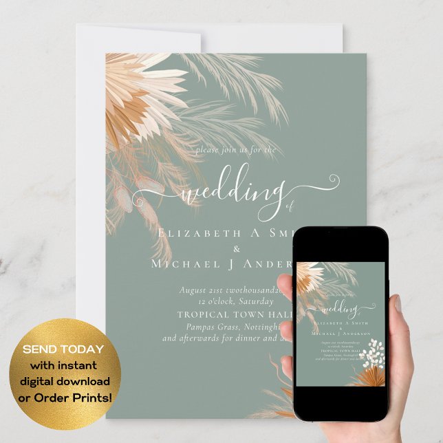 Terracotta Pampas Grass Tropical Wedding Invitation (Creator Uploaded)