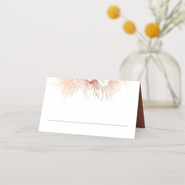 Terracotta Pampas Grass Wedding Place Card (Front)