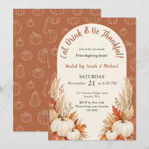 Terracotta Pampas Grass White Pumpkin Friendsgivin Invitation