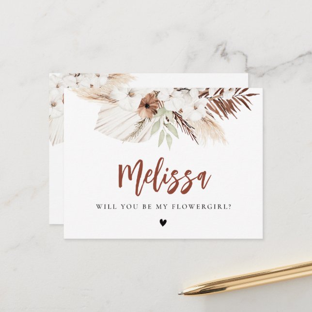 terracotta pampas grass will you be my flowergirl postcard (Front/Back In Situ)