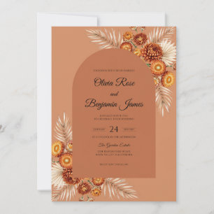 Terracotta Pampas Palm Dusty Eucalyptus Wedding Invitation