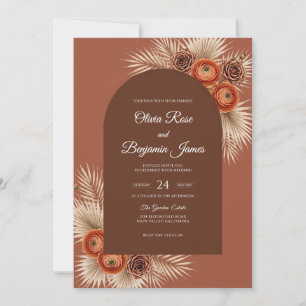 Terracotta Pampas Palm Eucalyptus Wedding Invitation
