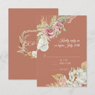 Terracotta Pampas Palm Rose Wreath Foliage RSVP Card