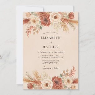 Terracotta Pampas Wheat Eucalyptus Wedding Invitation