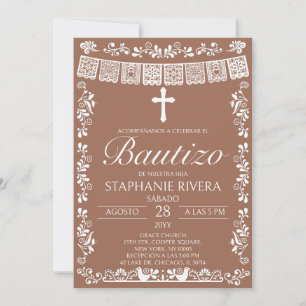 Terracotta Papel Picado Spanish Bautizo Invitation
