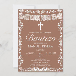 Terracotta Papel Picado Spanish Bautizo Invitation