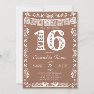 Terracotta Papel Picado Sweet 16th Birthday Invitation