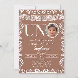 Terracotta Papel Picado UNO Photo First Birthday Invitation