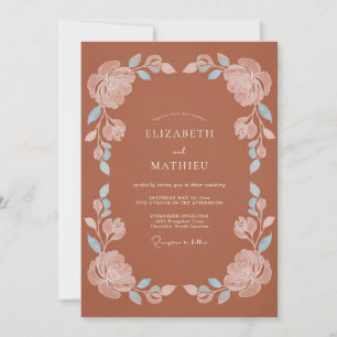 Terracotta Pastel Blossom Flourish Wedding Invitation