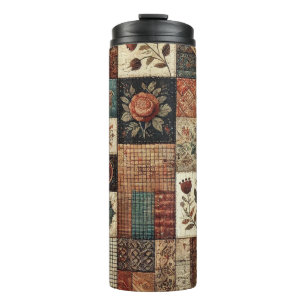 Terracotta Patchwork Quilt Rustic Boho Floral  Thermal Tumbler