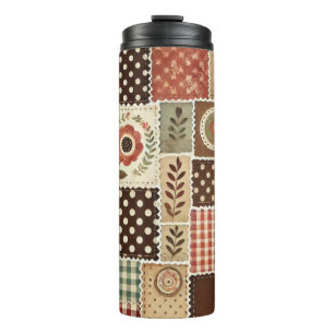 Terracotta Patchwork Quilt Rustic Boho Floral  Thermal Tumbler