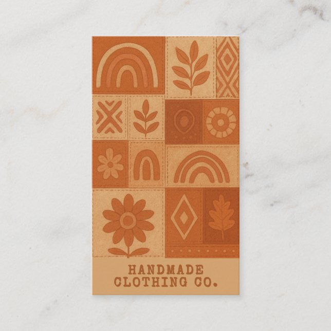 Terracotta Patchwork Quilt Rustic Farmhouse Floral Business Card (Front)