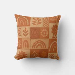 Terracotta Patchwork Quilt Rustic Farmhouse Floral Cushion