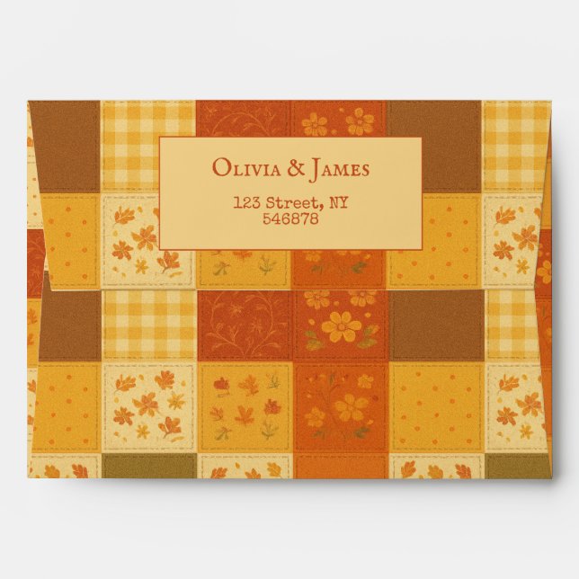 Terracotta Patchwork Quilt Rustic Farmhouse Floral Envelope (Back (Top Flap))