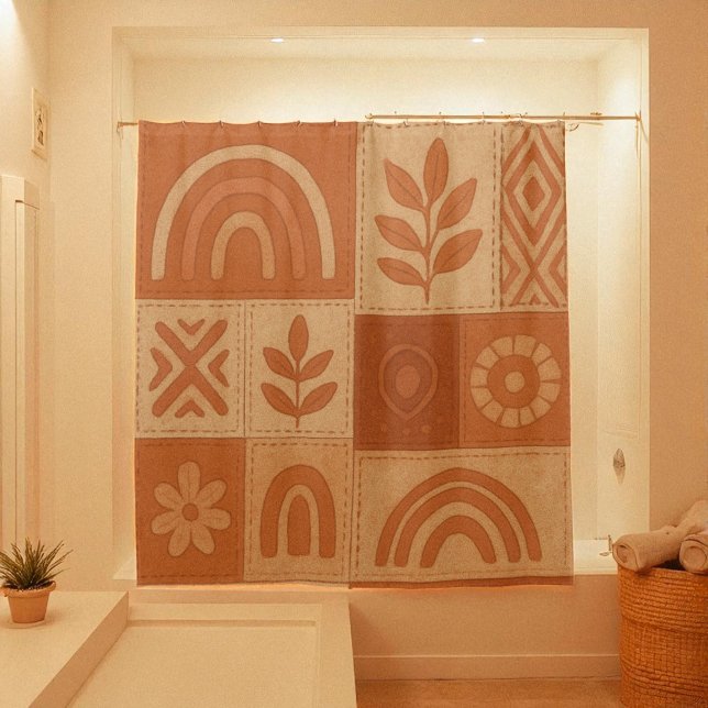Terracotta Patchwork Quilt Rustic Farmhouse Floral Shower Curtain (Terracotta Patchwork Quilt Rustic Farmhouse Floral Shower Curtain)