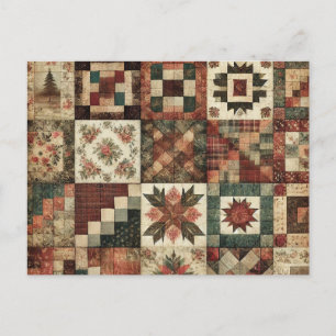 Terracotta Patchwork Quilt Rustic Floral Design Postcard