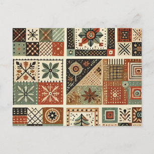 Terracotta Patchwork Quilt Rustic Floral Design Postcard