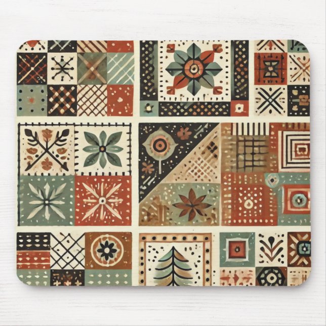 Terracotta Patchwork Quilt Rustic Floral Desk  Mouse Pad (Front)