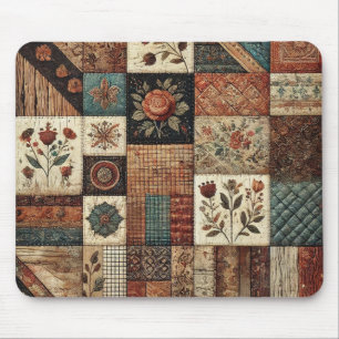Terracotta Patchwork Quilt Rustic Floral Desk  Mouse Pad