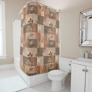 Terracotta Patchwork Quilt Rustic Floral Retro  Shower Curtain