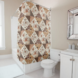 Terracotta Patchwork Quilt Rustic Floral Retro  Shower Curtain