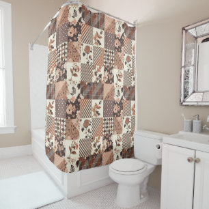 Terracotta Patchwork Quilt Rustic Floral Retro  Shower Curtain