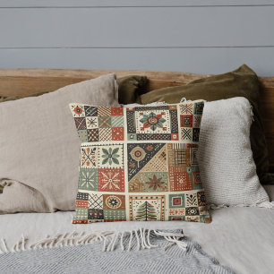 Terracotta Patchwork Quilt Rustic Retro Vintage Cushion